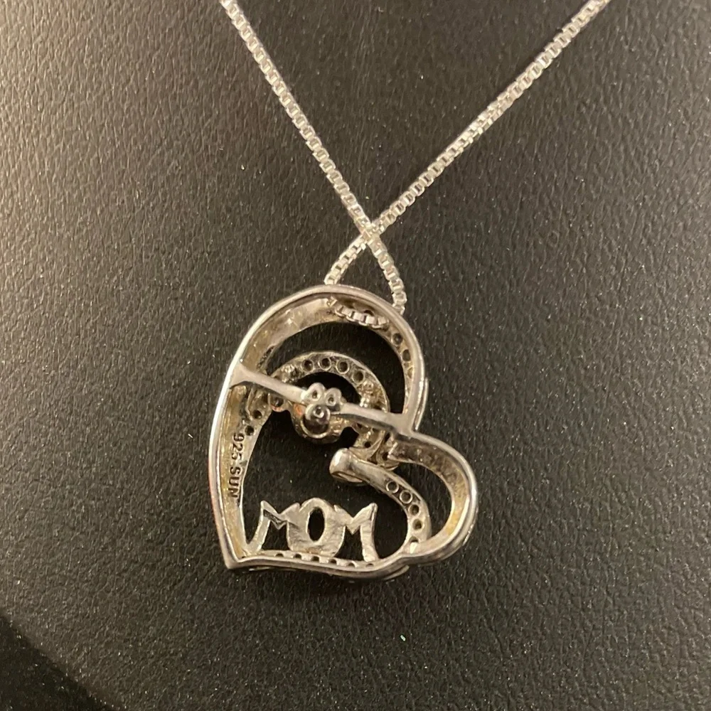Heart Shaped Mom Necklace Amethyst White Topaz Pendant